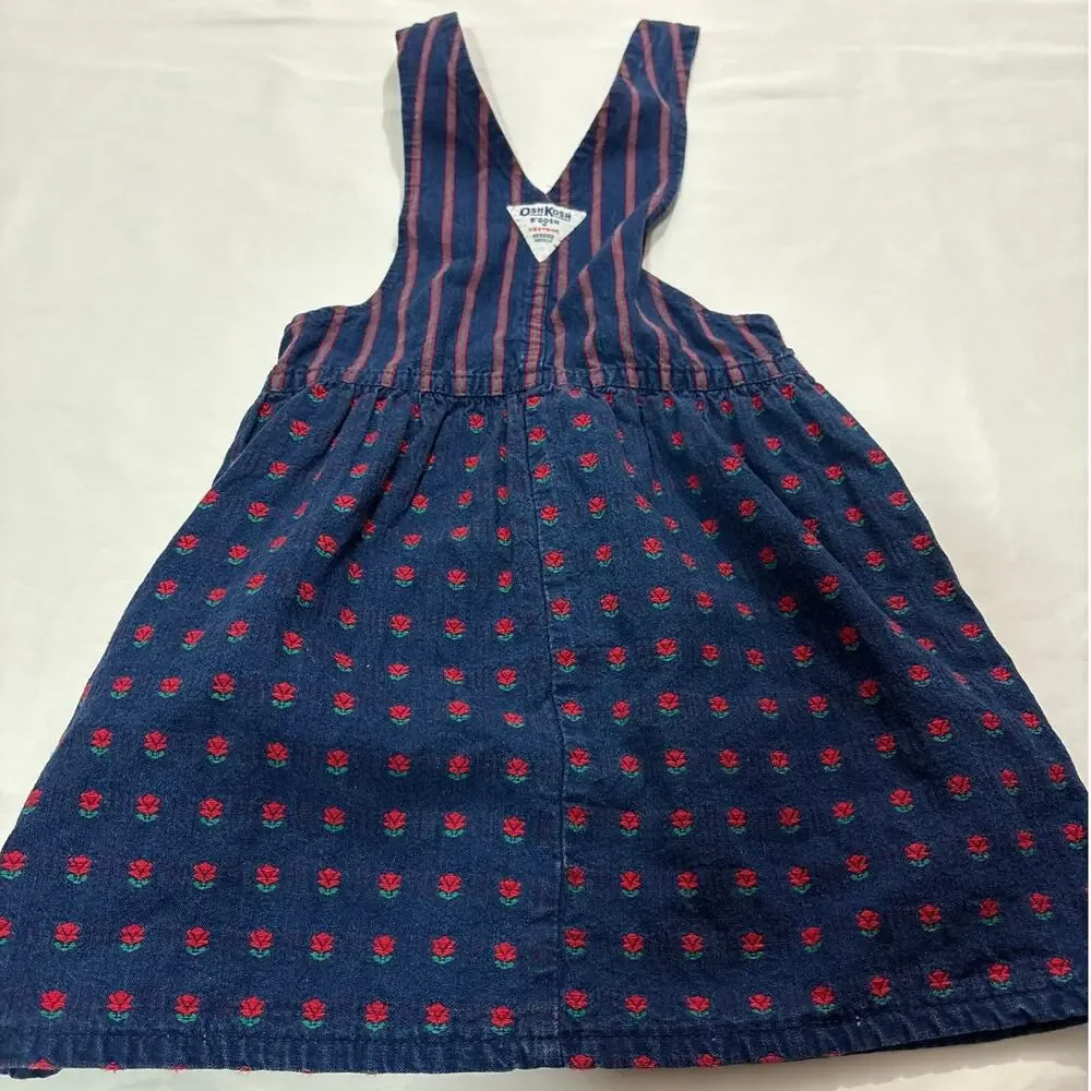 OshKosh B'Gosh Kids Vintage Paper Tag Girls 4 Rose Floral Denim Overall Dress